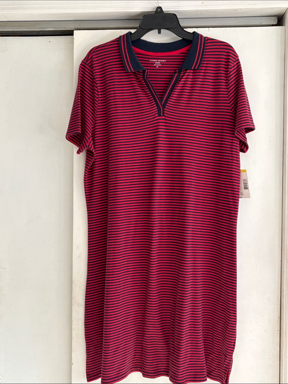 Laura Scott Red & Navy Striped Polo dress - casual living